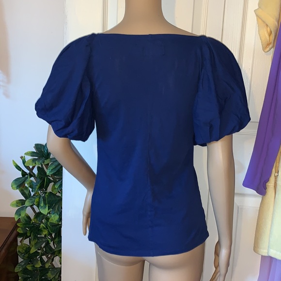 Club Monaco Navy Blue balloon puff sleeve t-shirt shirt top S - Picture 10 of 14